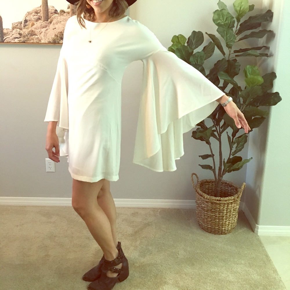 Nasty Gal Bell Sleeve Mini Dress  white- Small